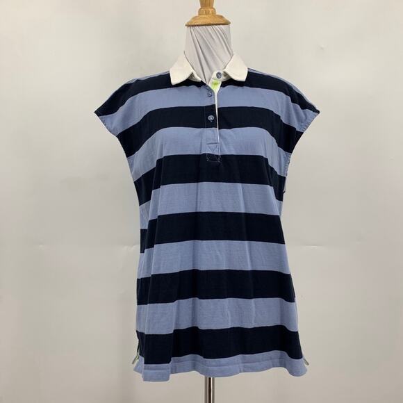 Maeve Top Women M Medium Multi Rugby Striped Cap Sleeve Polo Shirt Anthropologie - Picture 2 of 11